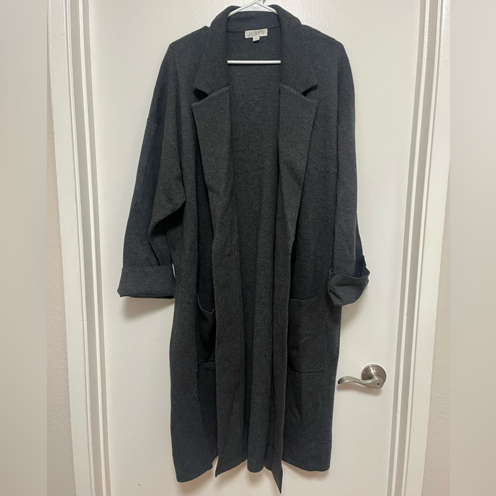 J. Crew Ella open-front long sweater-blazer in Heather Charcoal